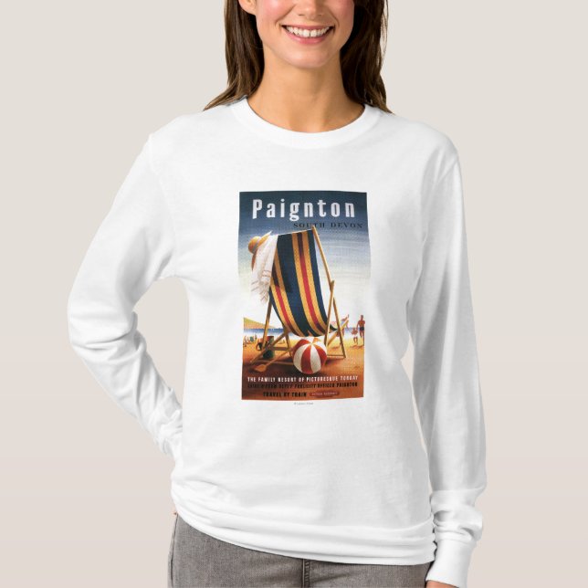 Britischer Eisenbahn-Strand-Stuhl und Ball-Plakat T-Shirt (Vorderseite)