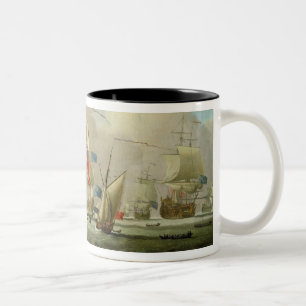 Britischer Mann-von-Krieg und ein Sloop, c.1720-30 Zweifarbige Tasse