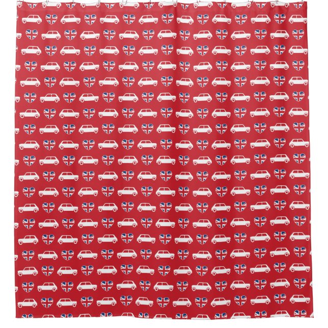 Britischer Mini Cooper Herzen - Rotes Duschvorhang (Vorderseite)