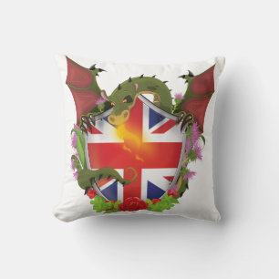 Britischer Union Jack Schild und Drache Kissen