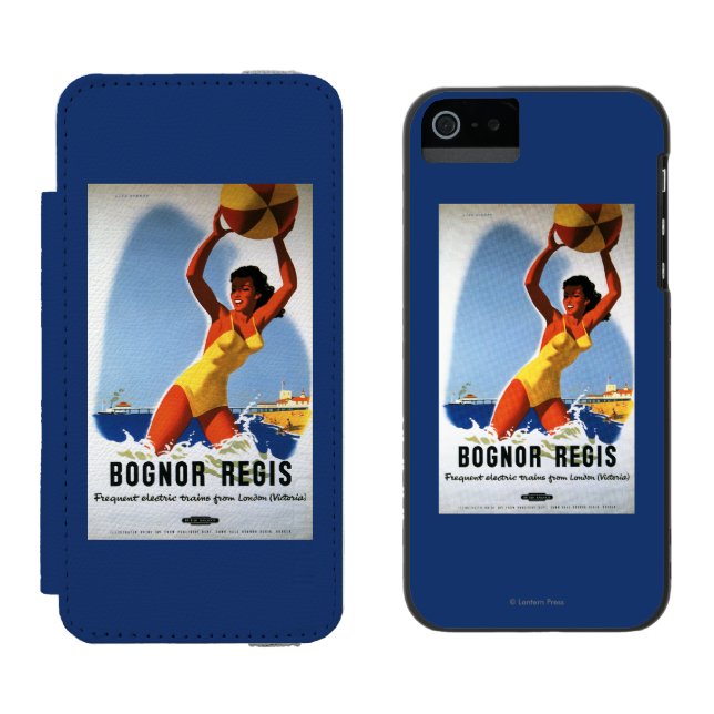 Britisches Eisenbahn-Mädchen und Beachball Plakat Incipio iPhone Geldbeutel-Hülle (Seite an Seite)