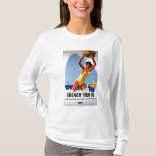 Britisches Eisenbahn-Mädchen und Beachball Plakat T-Shirt
