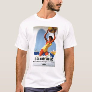 Britisches Eisenbahn-Mädchen und Beachball Plakat T-Shirt