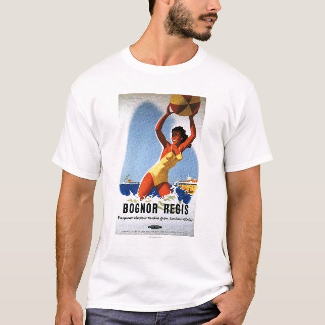 Britisches Eisenbahn-Mädchen und Beachball Plakat T-Shirt (Vorderseite)