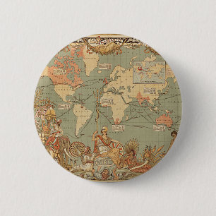 Britisches Empire Vintage Viktorianische Weltkarte Button