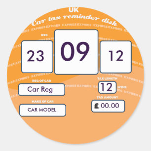 Britisches Kfz-Steuer-Erinnerungsaufkleber Orange Runder Aufkleber