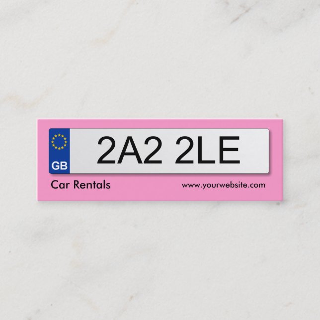 BRITISCHES Nummernschild - Rosa Mini Visitenkarte (Vorderseite)