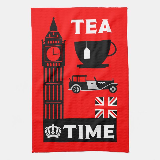 Britisches Tee-Party nachmittags Geschirrtuch (Vertikal)
