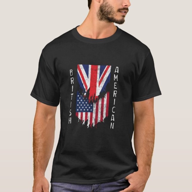 British American Flags Ripped Torn UK T-Shirt (Vorderseite)