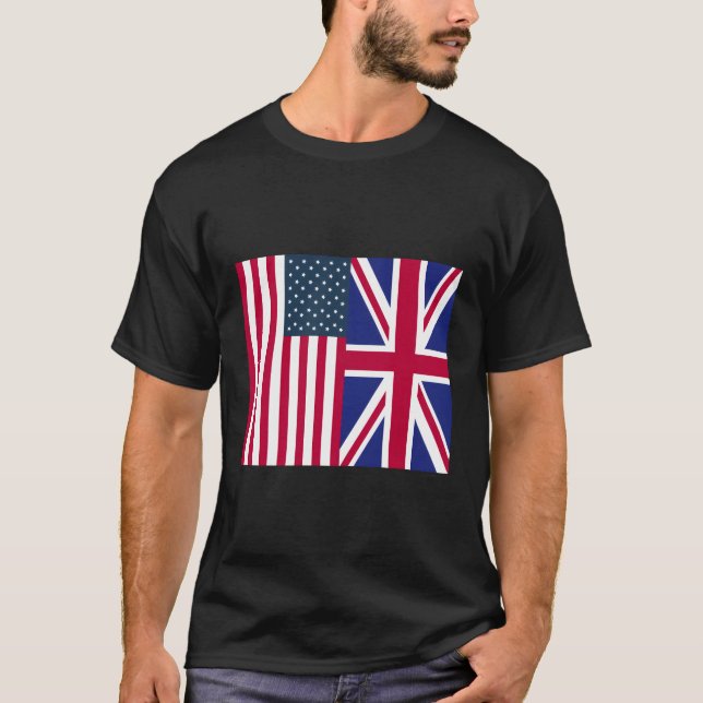 British American Flags Union Jack Uk Usa Distresse T-Shirt (Vorderseite)