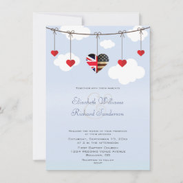 British American Romantic Hearts Wedding Einladung