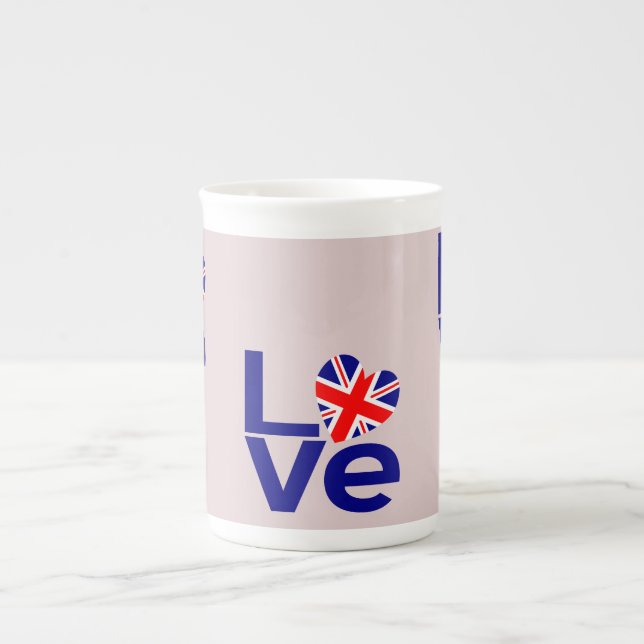 British Blue LIEBE UK Flag Herz Prozellantasse (Vorderseite)