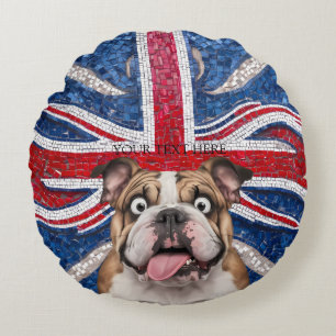 British Bulldog mit Gewerkschaft Flag als Hintergr Rundes Kissen