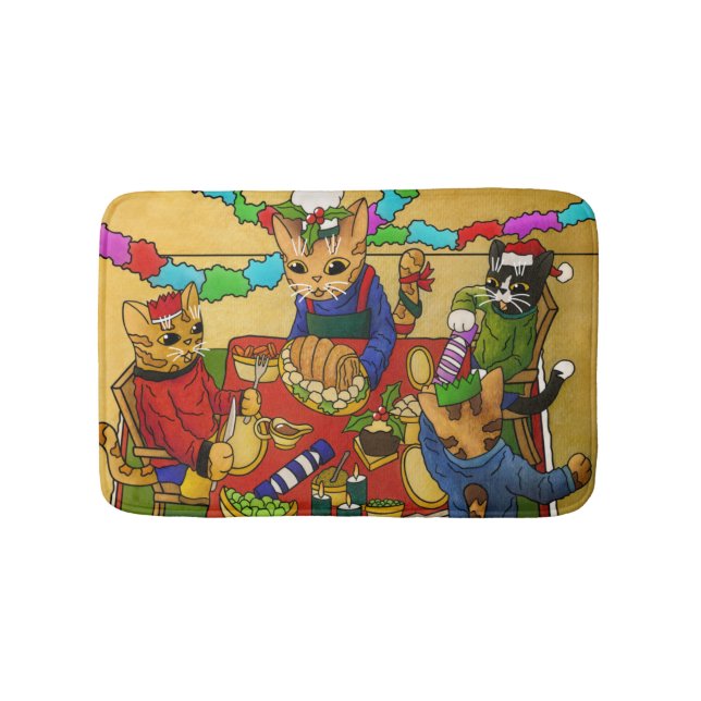 British Christmas Dinner Cats Badematte (Vorderseite)
