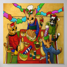 British Christmas Dinner Cats Poster
