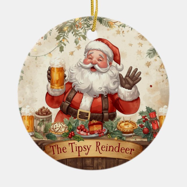 British Christmas Party Santa in the pub Keramik Ornament (Vorne)