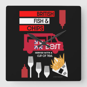 British Classic Fish And Chips       Quadratische Wanduhr