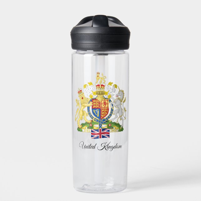 British Coat of Arms, Flag, Großbritannien Trinkflasche (Vorderseite)