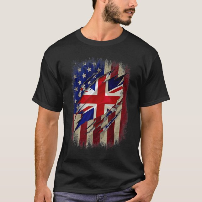 British English American Flag British Roots Family T-Shirt (Vorderseite)