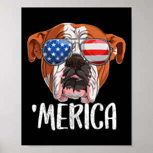 British English Bulldog Dog 4. Juli American F Poster