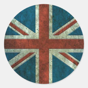 British Flag Aged Steel Effect Round Runder Aufkleber