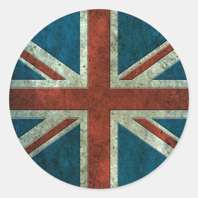 British Flag Aged Steel Effect Round Runder Aufkleber (Vorderseite)