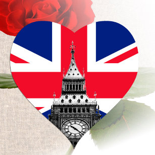 British Flag & Big Ben - London, Großbritannien /S Herz-Aufkleber