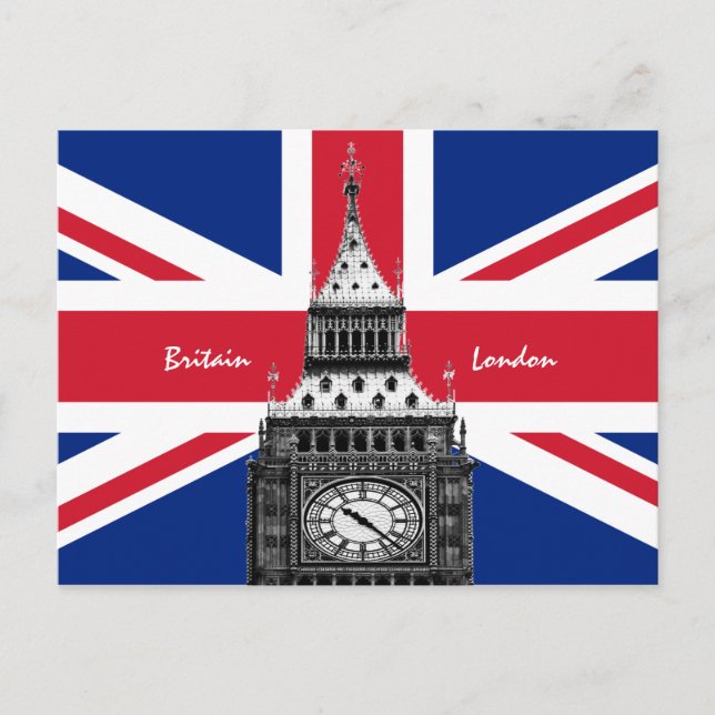 British Flag & Big Ben - London, Großbritannien /S Postkarte (Vorderseite)