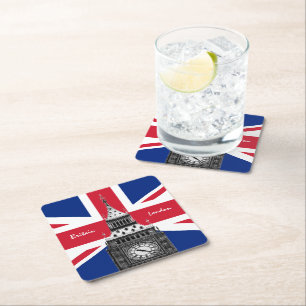 British Flag & Big Ben - London, Großbritannien /S Rechteckiger Pappuntersetzer