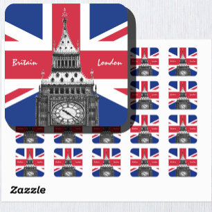 British Flag & Big Ben - London, Vereinigtes Köni Quadratischer Aufkleber