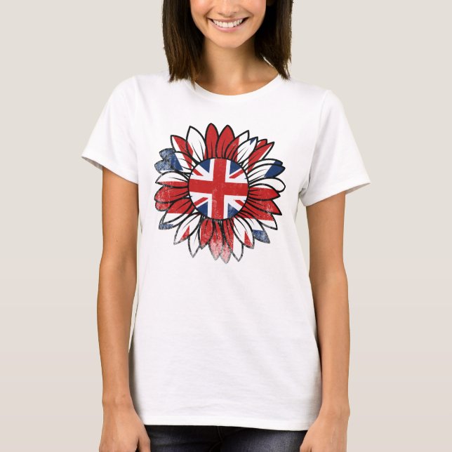 British Flag Sunflower Vintage Distressed Women's T-Shirt (Vorderseite)