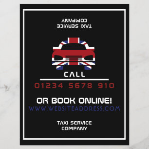 British Flag Taxi Cab Logo mit Preisliste Flyer
