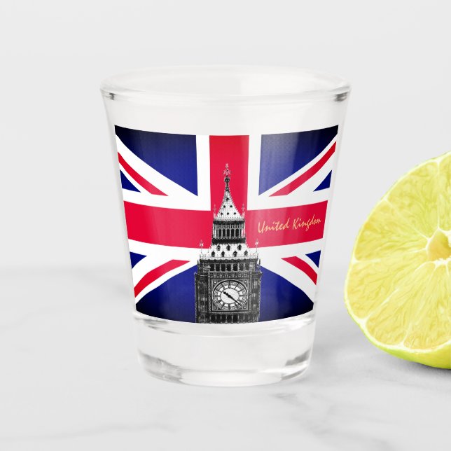 British Flag & United, Big Ben / UK sport Schnapsglas (Vorderseite)