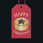 British Food Fruit Mince Pie Happy Christmas Geschenkanhänger<br><div class="desc">Das Design präsentiert eine originelle, nahrungsmittelbezogene Markerabbilderung eines britischen Weihnachtsminzkuchens mit einem Sternenausschnitt und HAPPY CHRISTMAS in einem lustigen Schriftart. Der traditionelle Minzkuchen, der im Vereinigten Königreich und Irland während der Festzeit als Grundnahrungsmittel gilt, ist ein süßer Kuchen, der aus Gewürzen, getrockneten Früchten und Soße besteht und in einem Shortcrust-Gebäck...</div>