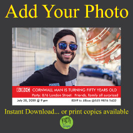 British Funny 50. Geburtstag Fake News Einladung