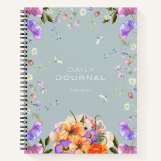 British Garden Mist Blue Bloom Notebook Notizbuch