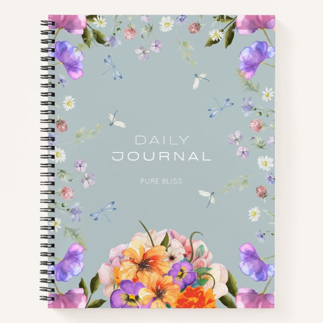 British Garden Mist Blue Bloom Notebook Notizbuch (Vorderseite)
