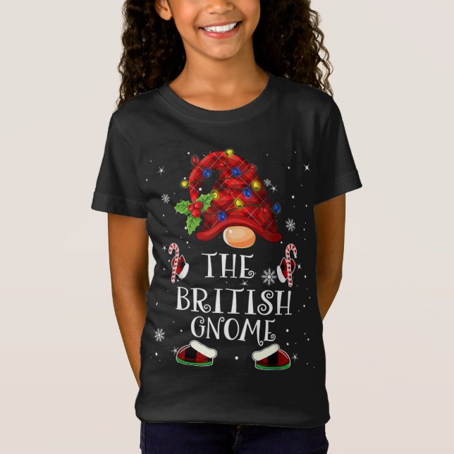 British Gnome Buffalo Karierter Weihnachtsbaum Lig T-Shirt (Vorderseite)