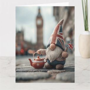 British Gnome mit Union Jack Hat und Teapot Karte
