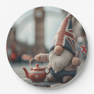 British Gnome mit Union Jack Hat und Teapot Pappteller