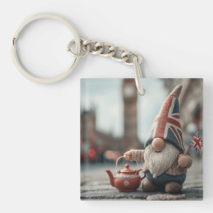 British Gnome mit Union Jack Hat und Teapot Schlüsselanhänger