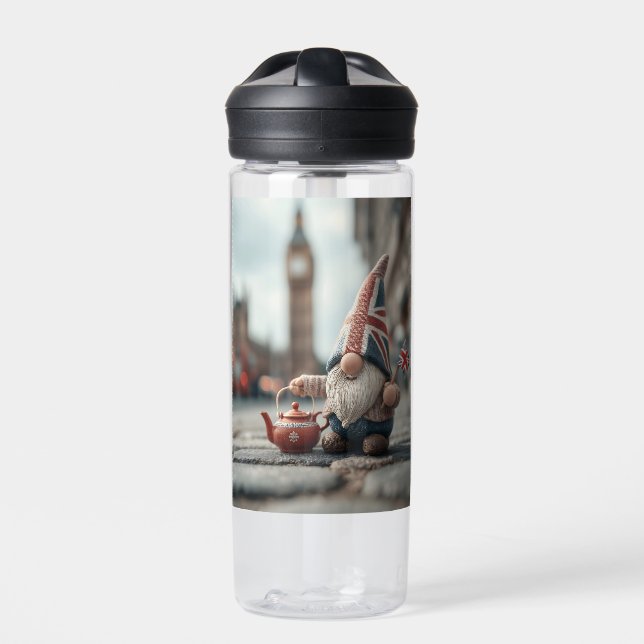 British Gnome mit Union Jack Hat und Teapot Trinkflasche (Vorderseite)