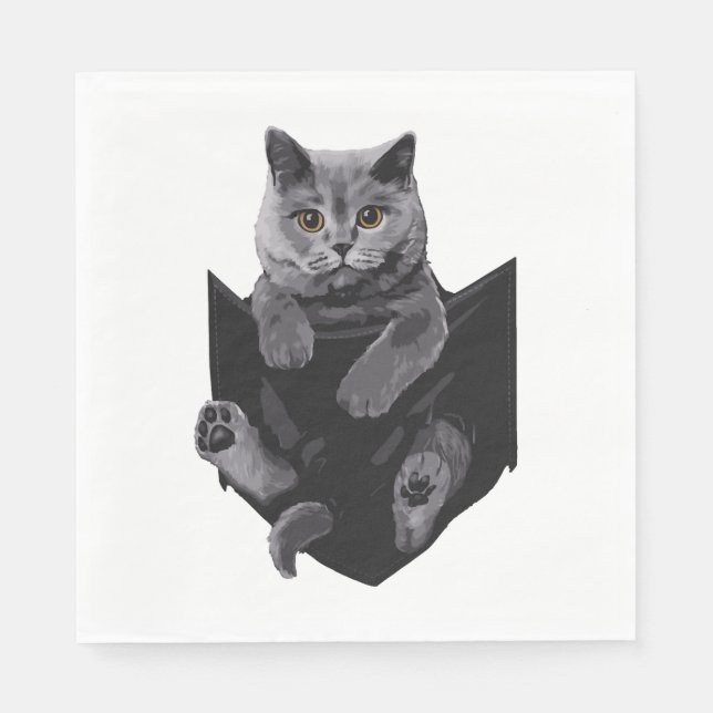 British Graue Katze in Pocket S Serviette (Vorderseite)