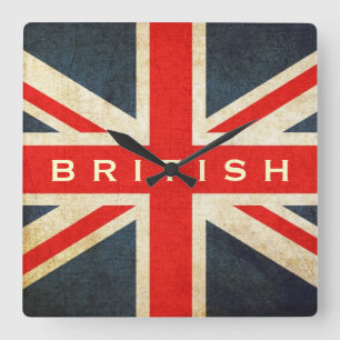 British Grunge Union Jack Mod Wall Clock Quadratische Wanduhr