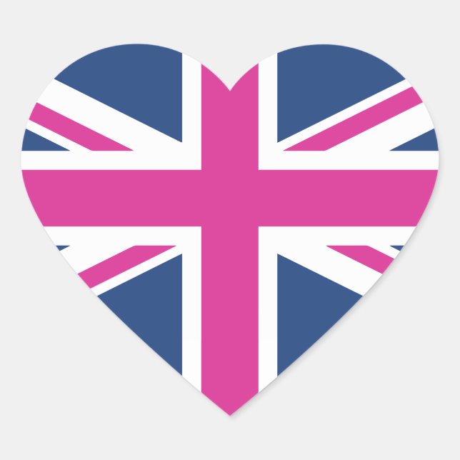British Hearts - Blue & Pink Union Jack Herz-Aufkleber (Vorderseite)