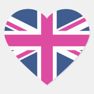 British Hearts - Blue & Pink Union Jack Herz-Aufkleber