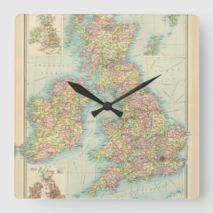 British Isles - political. Quadratische Wanduhr