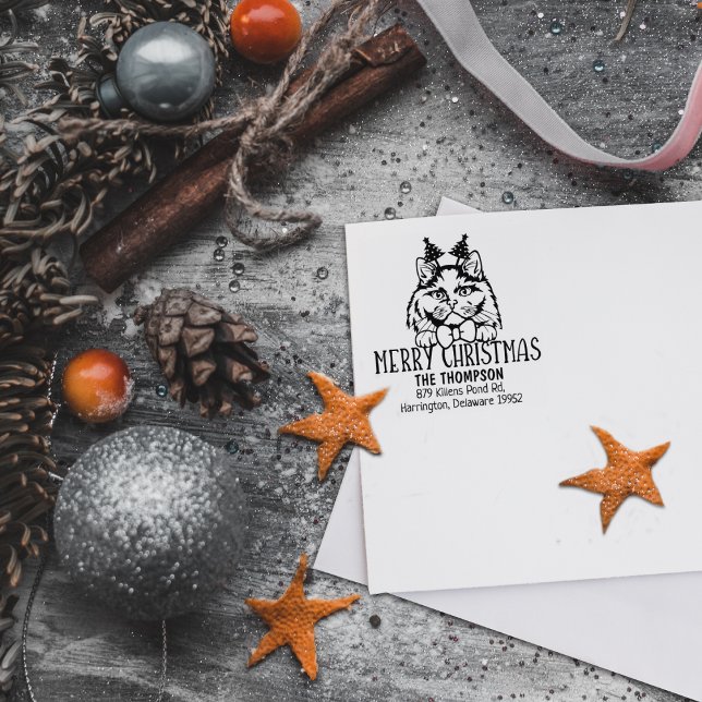 British Long Hairs Cat Rücksendeadresse Christmas Gummistempel (Von Creator hochgeladen)