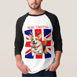 British MerryChristmas Corgi mit Reindeer Antlers T-Shirt