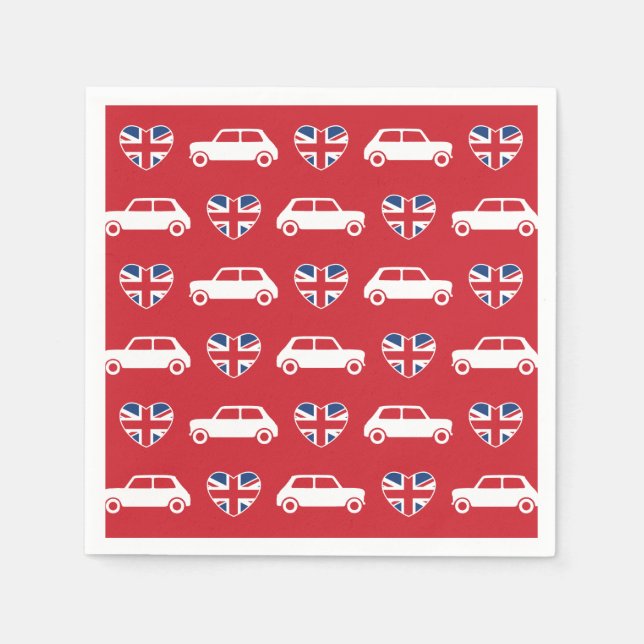 British Mini Cooper Hearts - Red Cocktail Napkins Serviette (Vorderseite)
